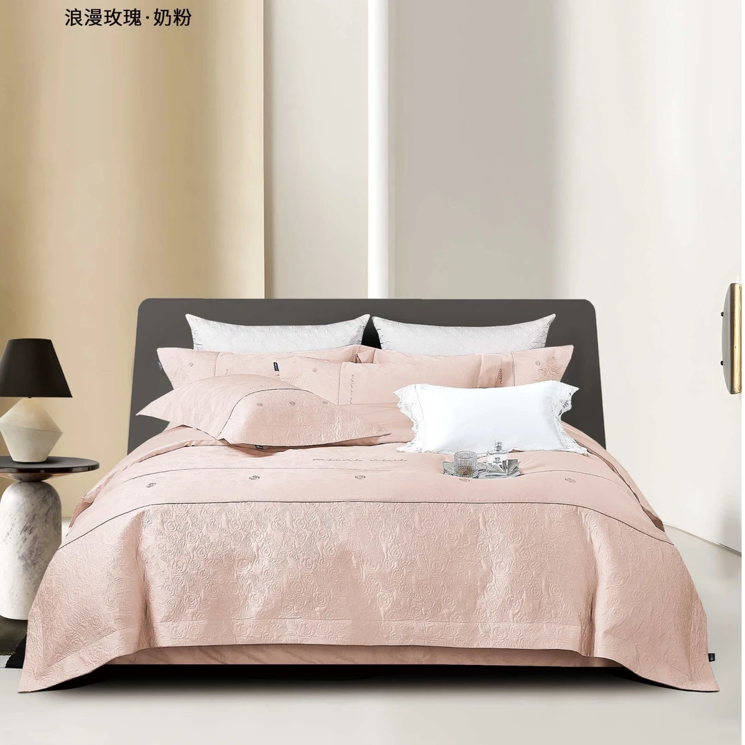 【浪漫玫瑰】长绒棉暗纹提花刺绣绗绣四件套奢华欧式高奢床品套件