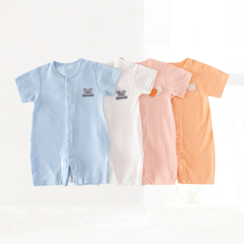 宝宝夏季薄款短袖莫代尔连体衣婴儿哈衣爬服夏装对开衣服