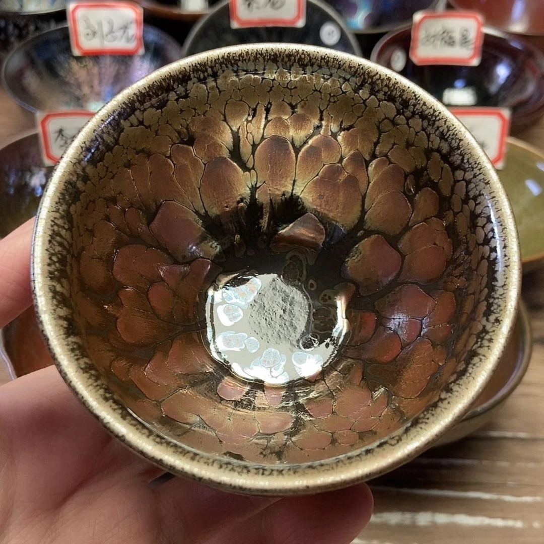 茶盏支静金玫瑰纯手工