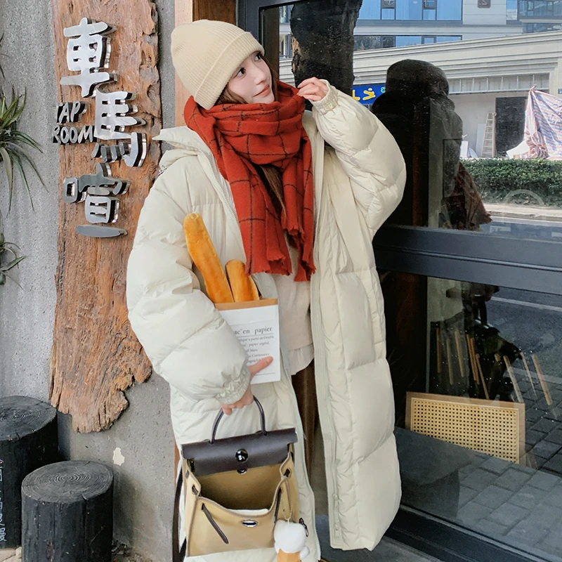 高级感超好看连帽长款羽绒服女2025年冬新款韩版加厚白鸭绒面包服