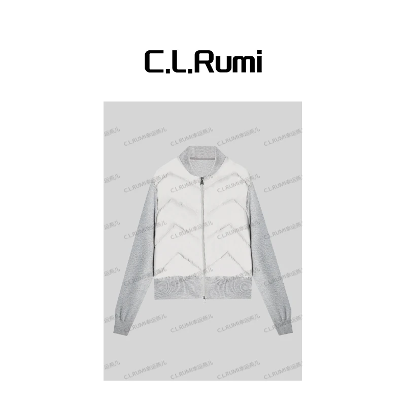 【Rumi精选】“雪绒鹅”25秋冬轻奢宽松简约棒球领拼接鹅绒服7121wt