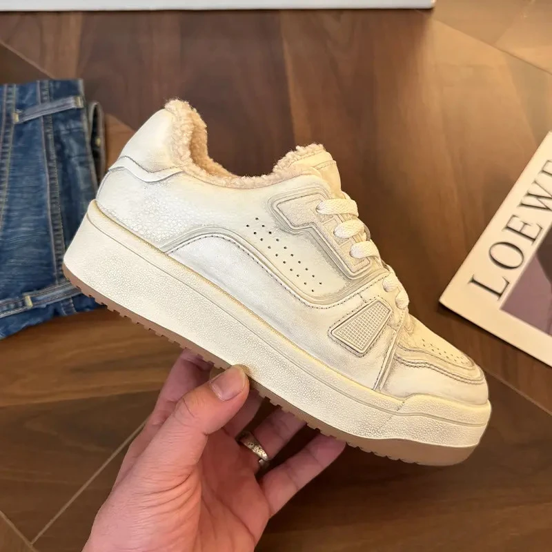 真皮厚底休闲女鞋2025新款加绒秋冬百搭时尚保暖韩版脏脏鞋