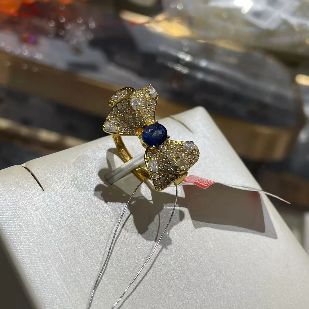 【六六中古】孤品优雅蓝宝石s925蝴蝶结开口戒指ys405戒指**