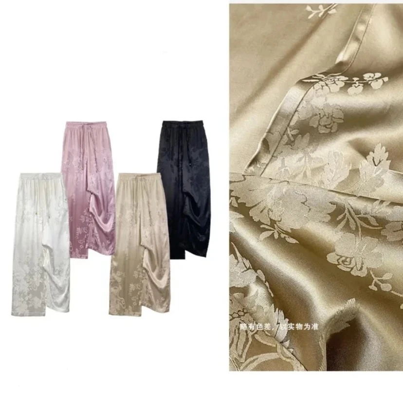 猫家YZM新中式国风新款醋酸提花百搭直筒阔腿裤