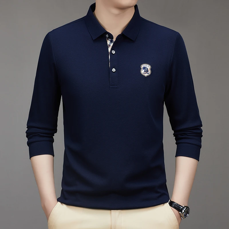 欧洲轻奢【专柜正品】秋季新款长袖t恤翻领男商务休闲宽松POLO衫潮
