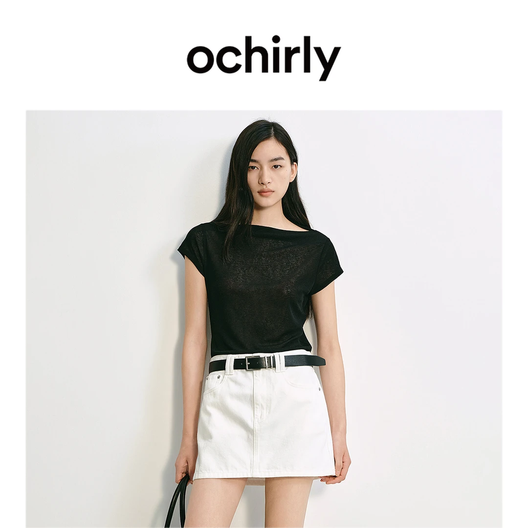OCHIRLY欧时力 一字领短袖针织衫女t恤上衣透气时尚2025夏季新款