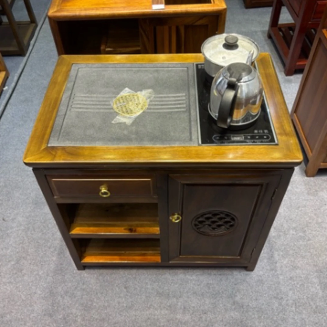 新中式南美胡桃木实木茶水柜乌金石盘茶台阳台泡茶柜一体茶柜