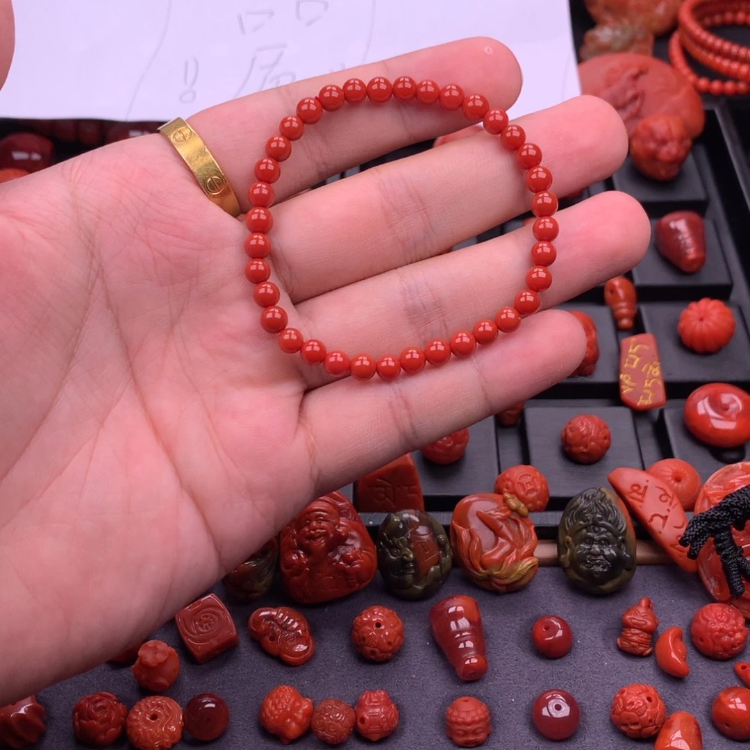 南红玛瑙未镶嵌南红川料原矿圆珠手串5mm+