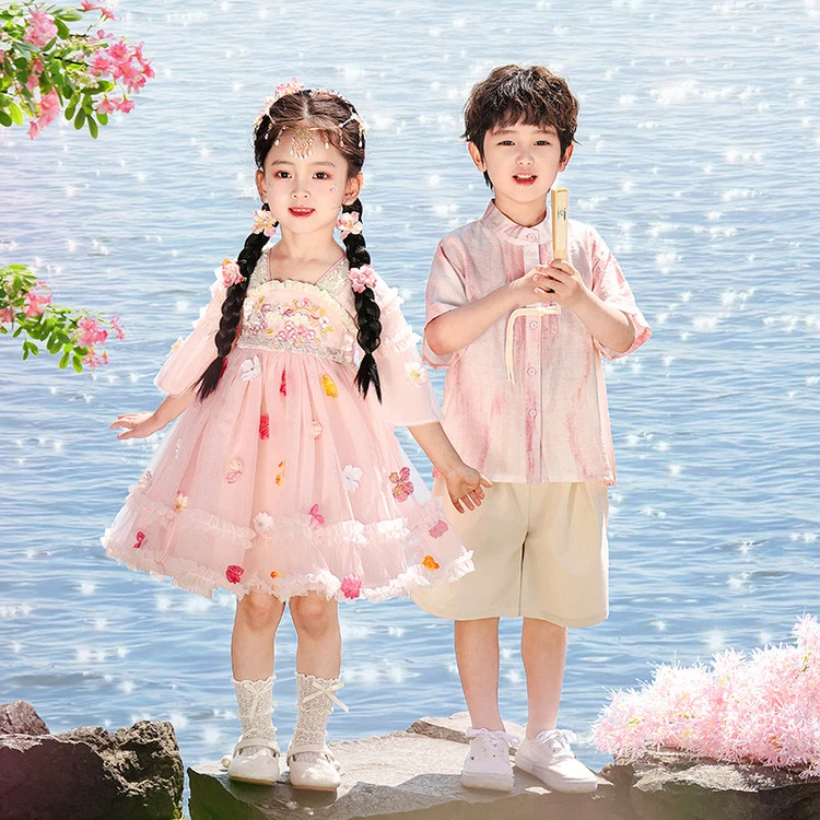 演出服通用演出服朗诵夏装中国风国潮新风小童独特女童夏装套装