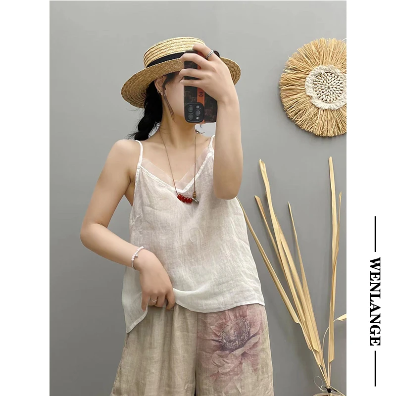 【100苎麻】9920文艺多色微透吊带25新薄款夏季纯色宽松打底背心