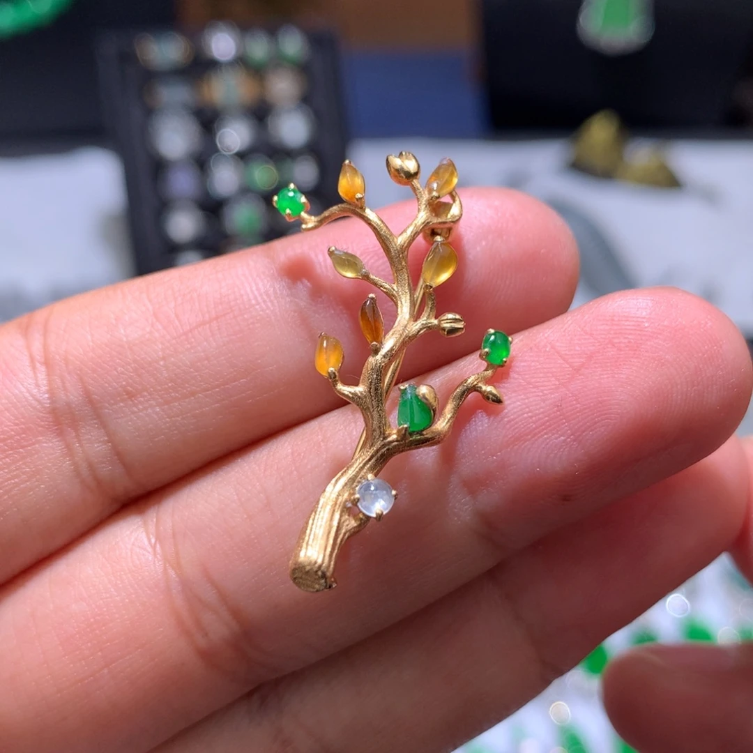 翡翠18K金镶嵌吊坠(不含链)