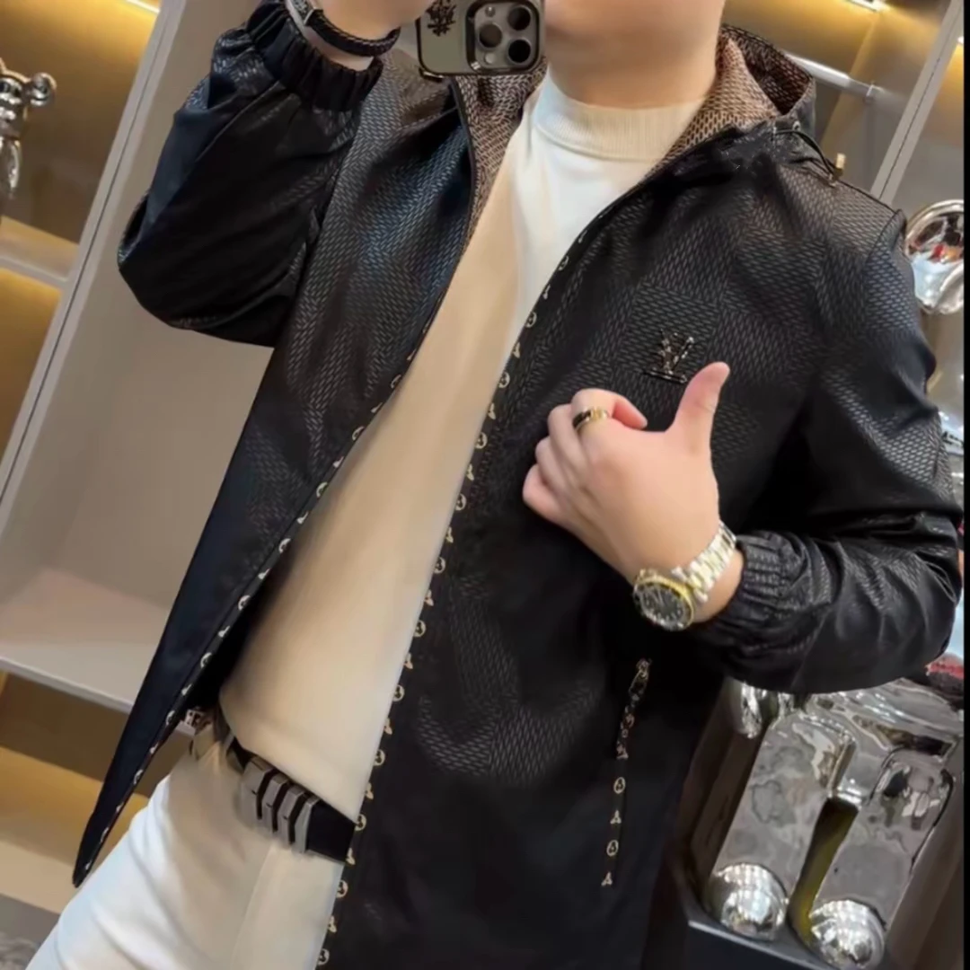 夹克男2025年秋季新款时尚潮流休闲修身百搭连帽提花男士夹克外套