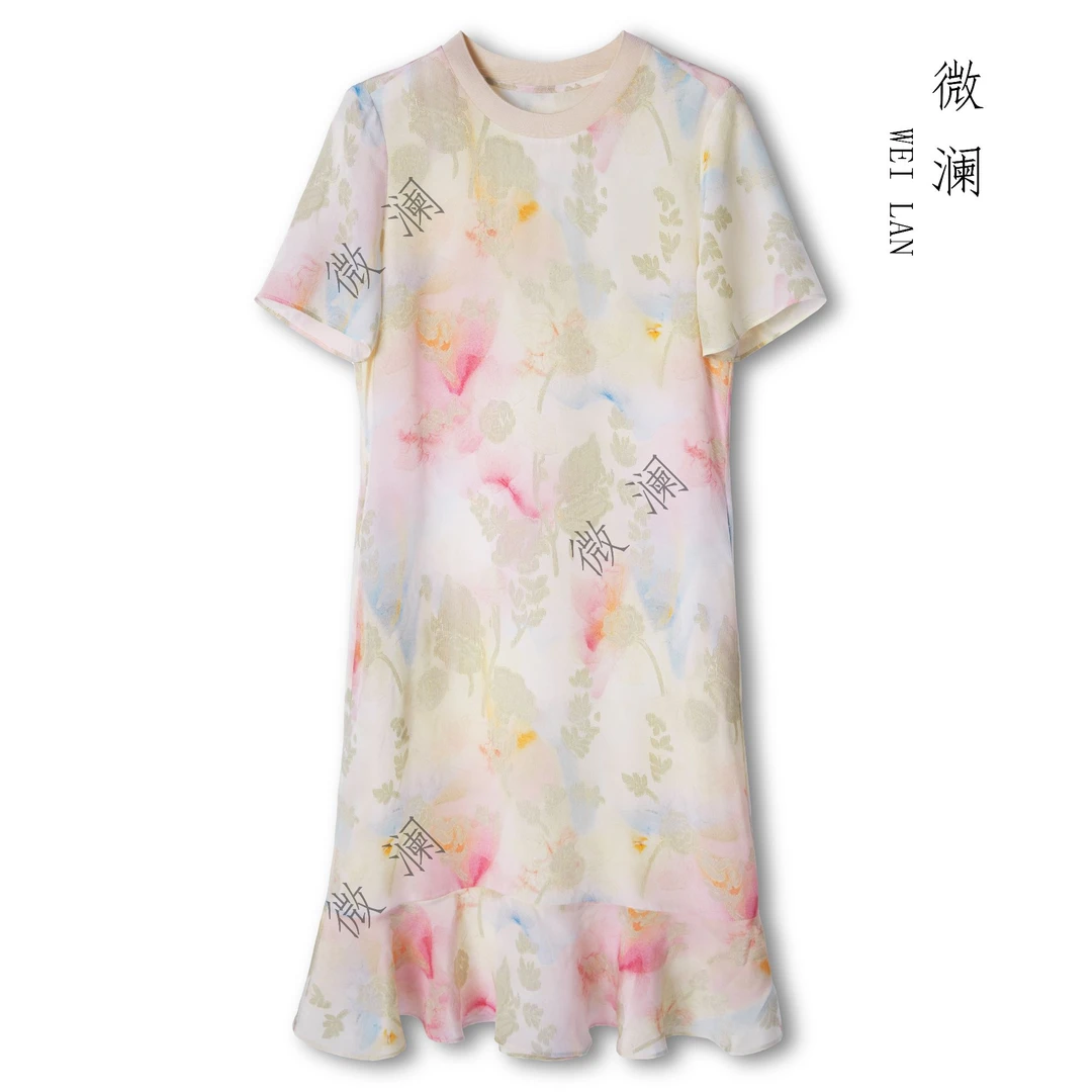 【柔彩花漾】100桑蚕丝时尚气质休闲中长款夏季连衣裙2025-061