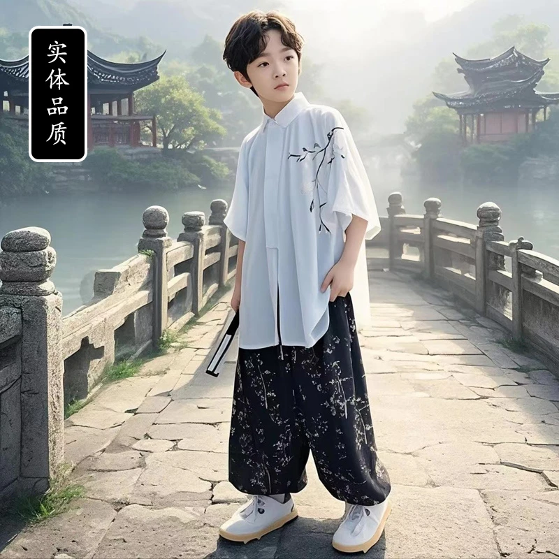 痞帅男童汉服套装夏季薄款2025新款儿童夏装改良新中式衣服男孩潮