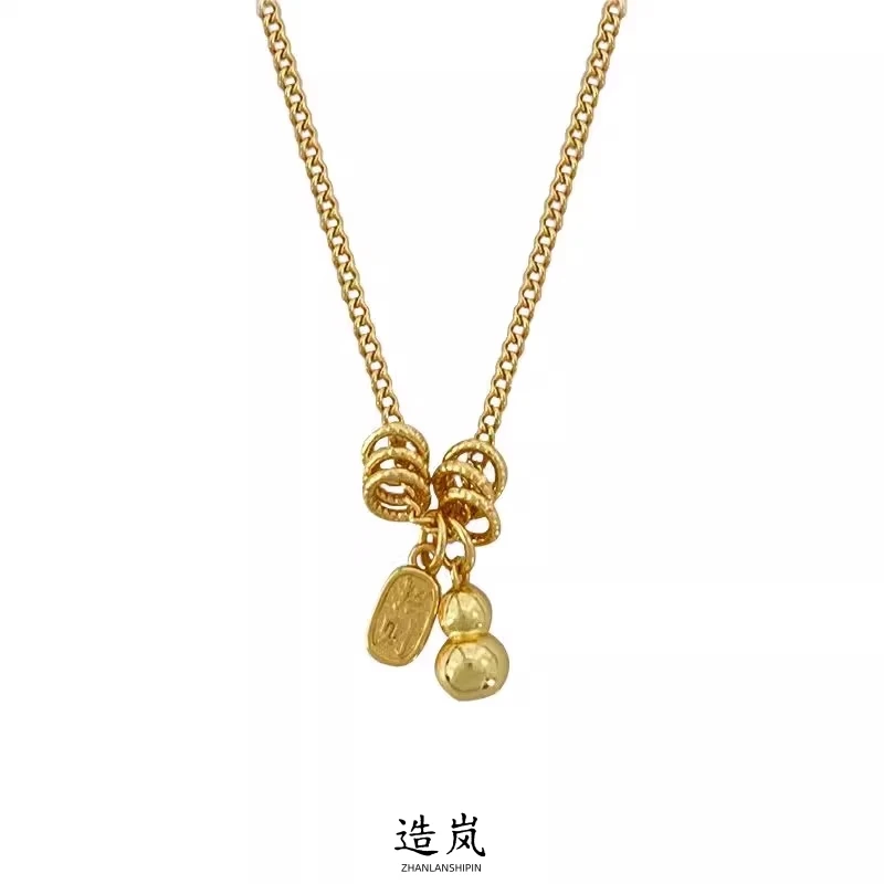 铜合金项链 小葫芦吊牌项链轻奢高级感新中式福禄锁骨链七夕礼物
