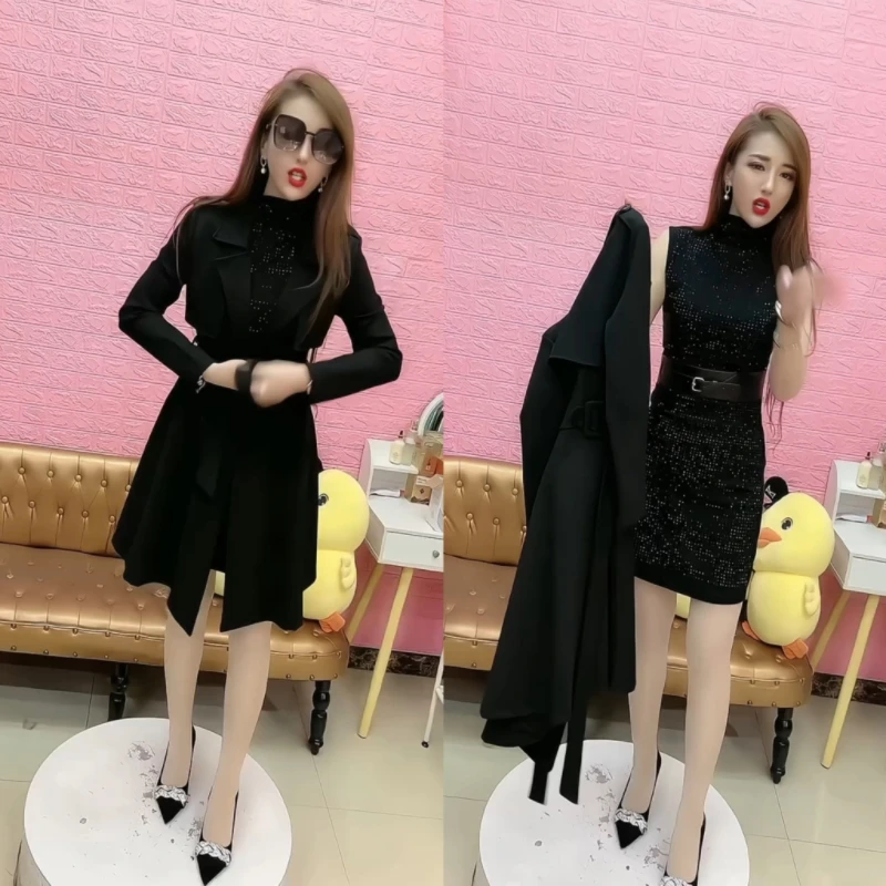 显瘦收腰百搭中长款秋冬黑色气质修身时尚风衣外套