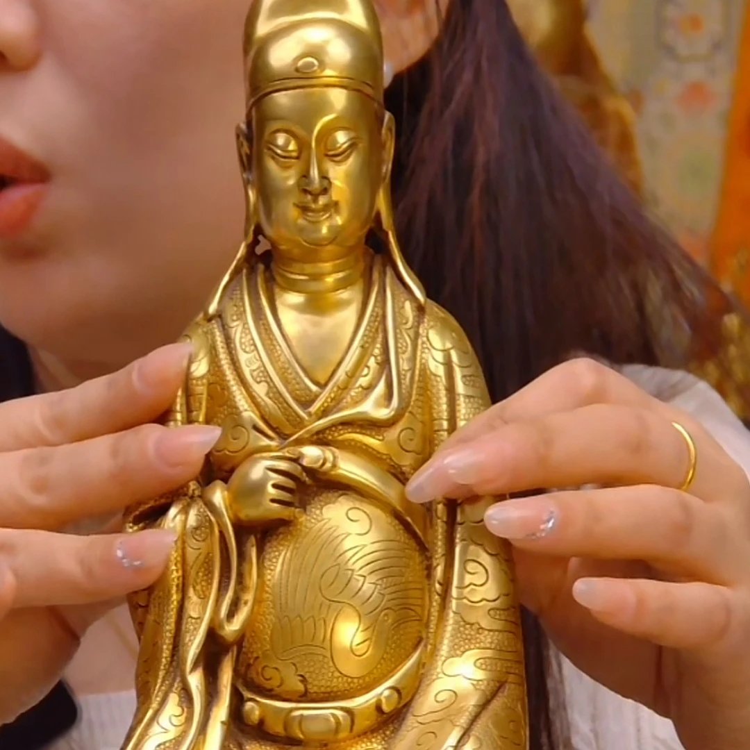 铜鎏金复刻雕花工艺藏传玄关绿度母铜像家居装饰摆件