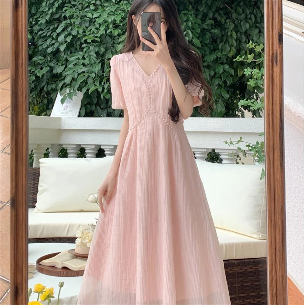 【三个色】大码法式淑女连衣裙高级感收腰显瘦v领花苞袖长裙3030