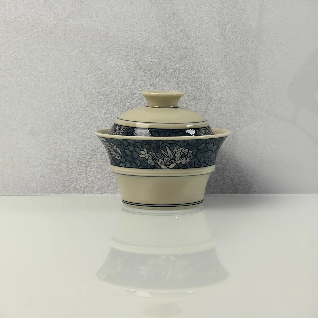 觅纤 冰裂纹花卉盖碗 MQ111