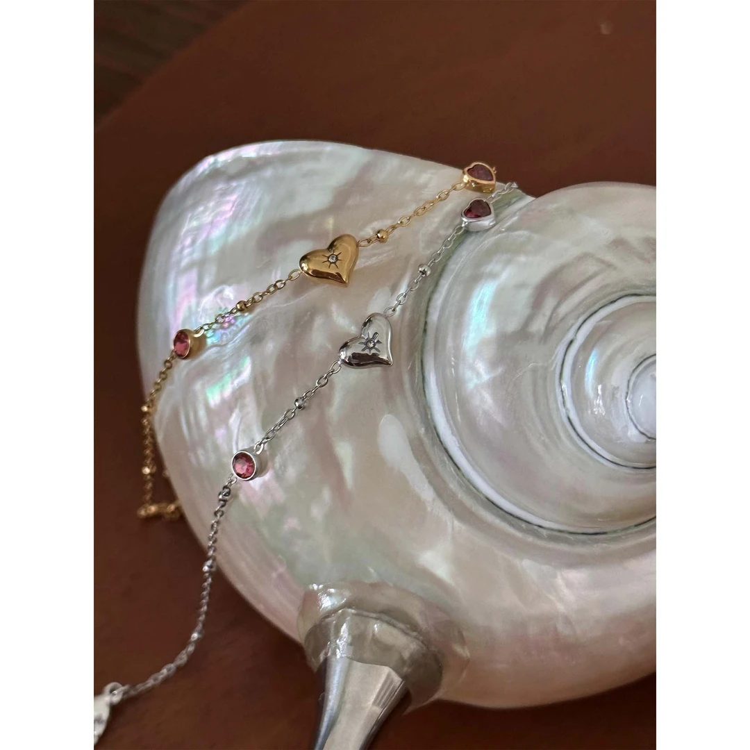 钛钢锆石手链 木木部屋 简约爱心款少女百搭爱心手链