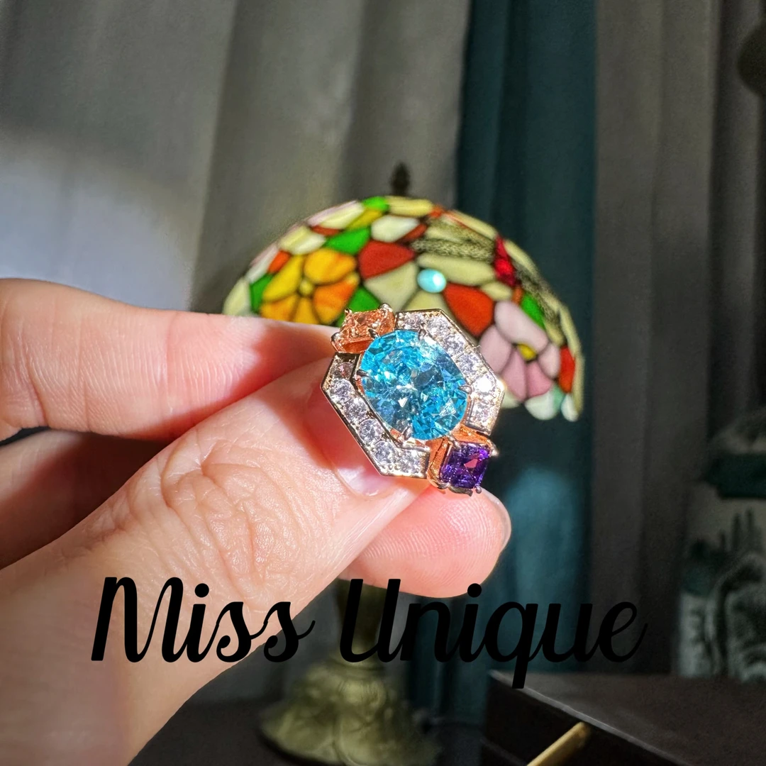 C547外贸缤纷蓝色戒指