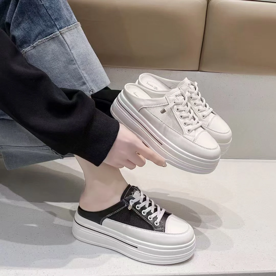 胶粘鞋高帮拖鞋包头拖网红厚底小白鞋休闲鞋包头春夏