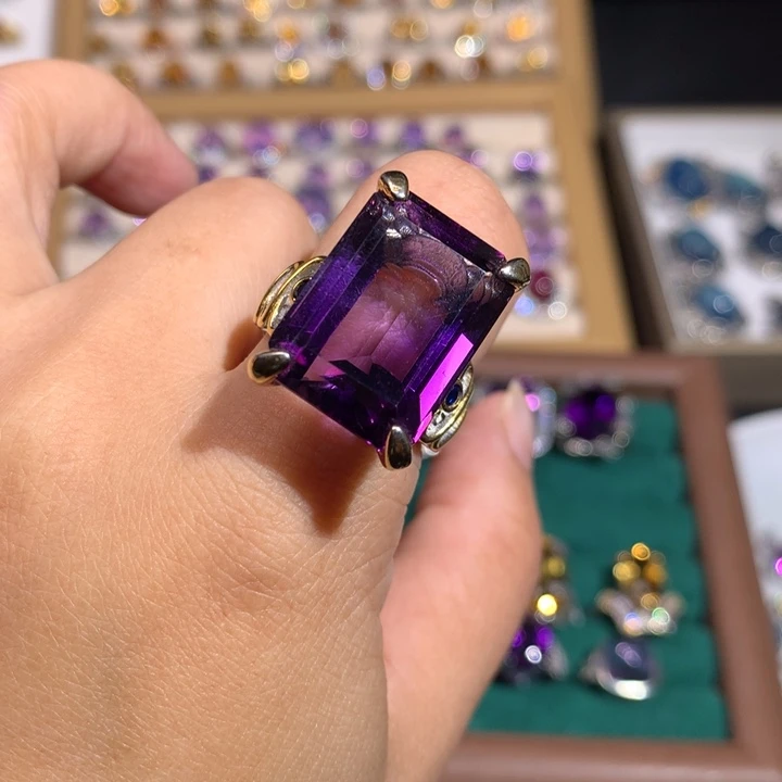 【闪购商品】紫晶戒指银S925镶嵌苏****司戒指