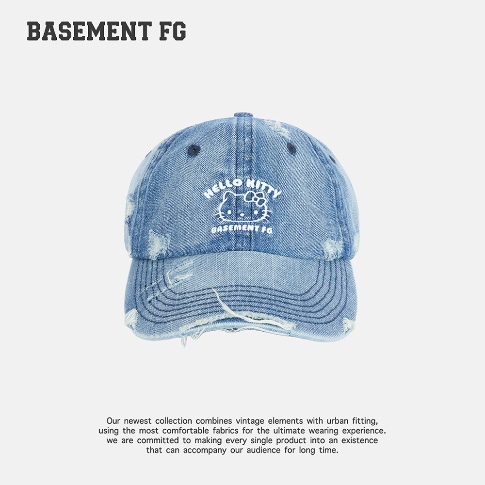 BASEMENT FGXHelloKitty美式水洗做旧破洞牛仔棒球帽254010080030