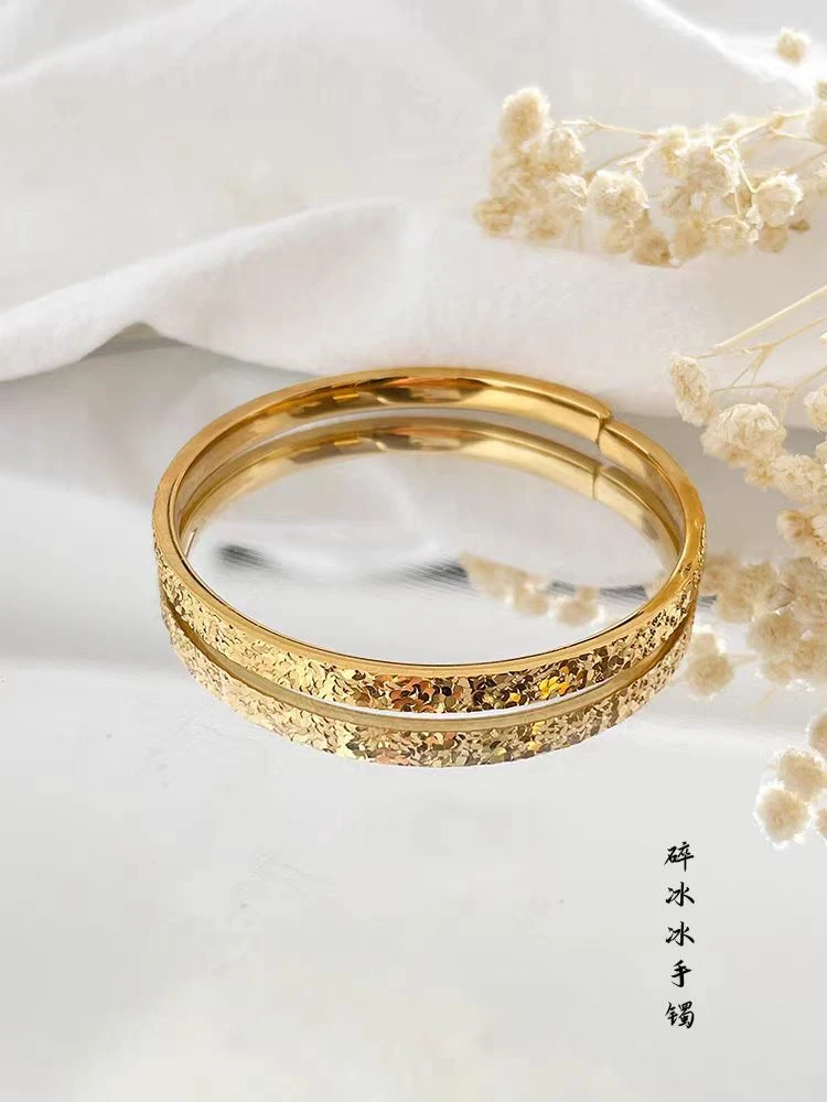 铜合金手镯 仿黄金色碎冰冰手镯时尚气质碎碎冰开口手环精美百搭