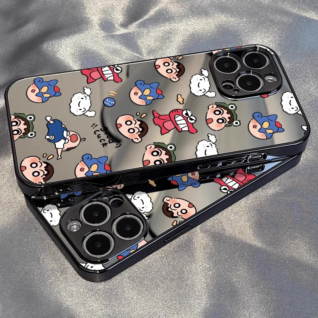 鳄鱼小新适用苹果16promax手机壳新款iphone15pro电镀镜面个性14