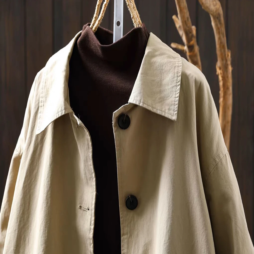 风衣女款2025新款秋季纯棉中长款宽松百搭简约气质休闲时尚外套