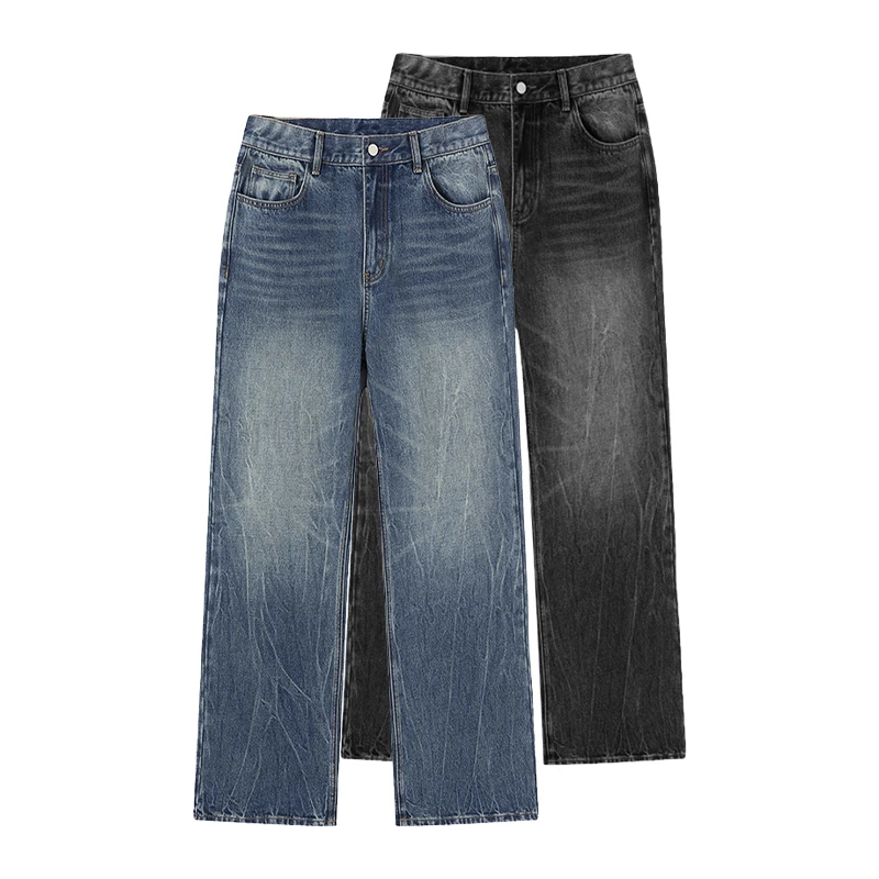 ANYWEAR 破碎爆裂纹 13.4oz盎司重磅重水洗做旧直筒微喇A字牛仔裤