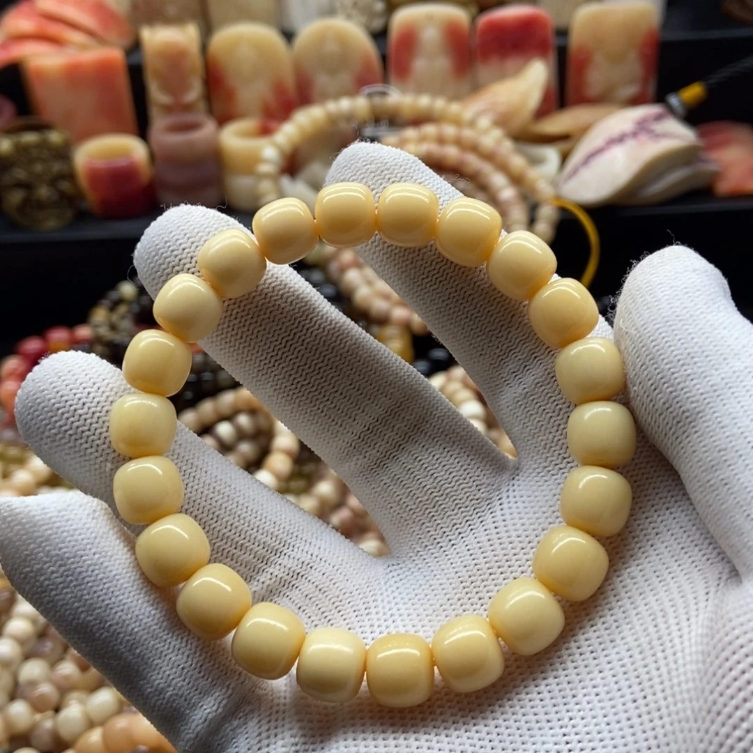 驼骨手串/手链10毫米奶油黄单圈
