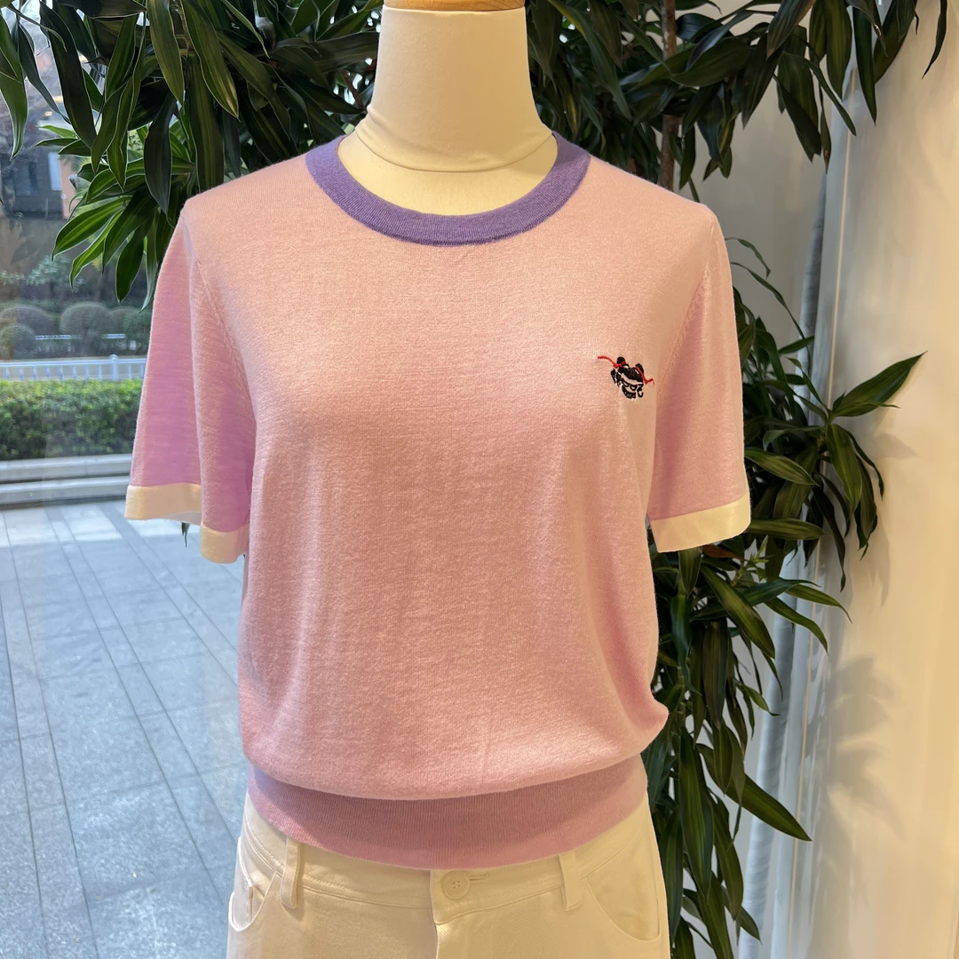 2025春夏欧若风女装短袖上衣哪吒刺绣短袖圆领夏季毛针织衫简约