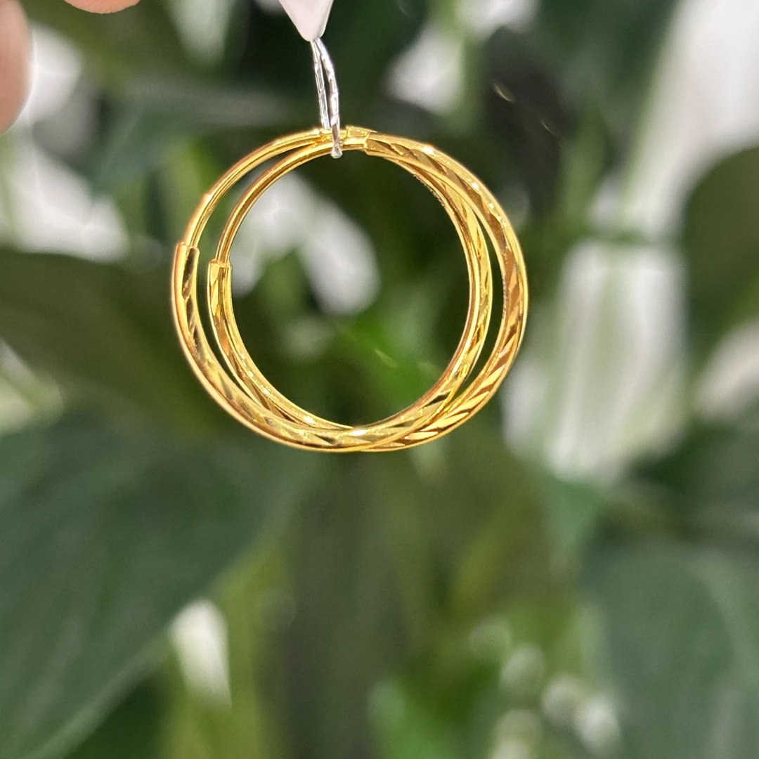 亮面车花耳圈足金999 经典时尚气质轻奢款5G工艺黄金耳圈 JY