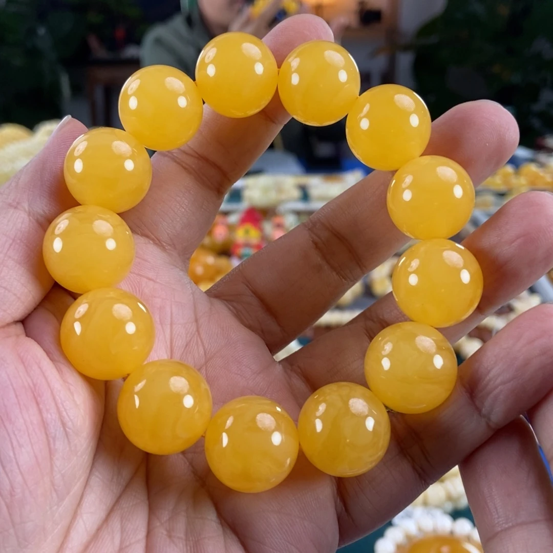 琥珀未镶嵌珠宝奇石18鸡油红同料串45.31