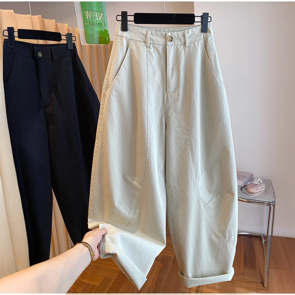 【100%洗水棉】秋季新款百搭阔腿休闲弯刀裤女宽松高腰镰刀裤长裤