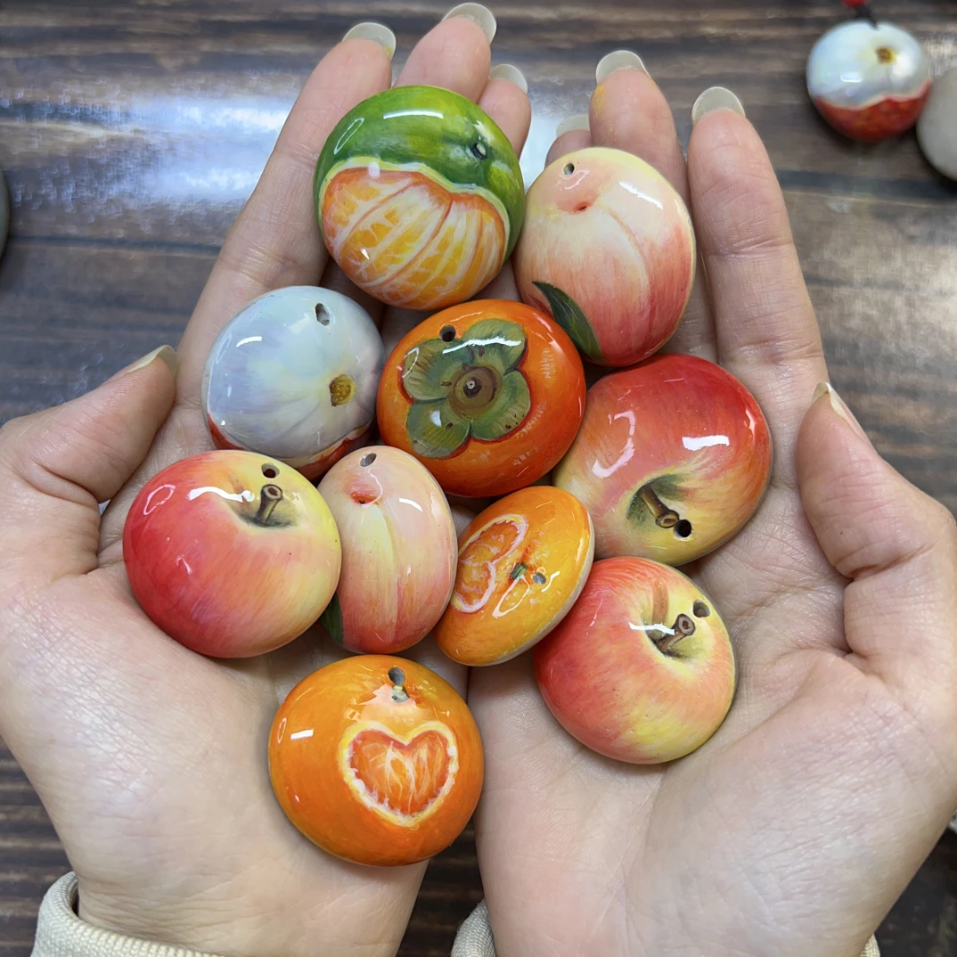 纯手绘石头画荔枝苹果西瓜各种水果挂件车挂