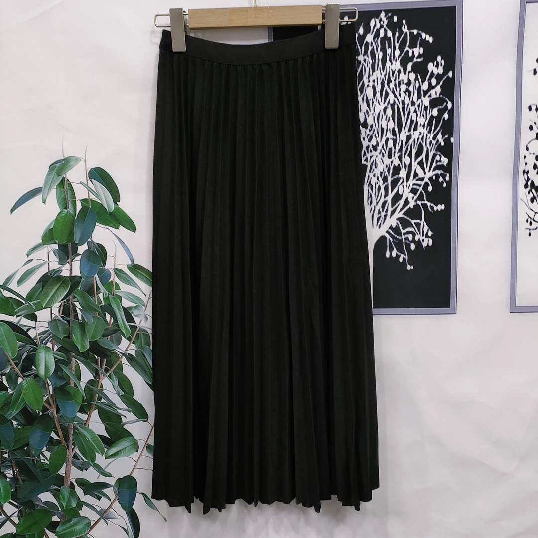 G8633-1【春季新款】时尚黑色松紧腰气质百搭百褶裙037#