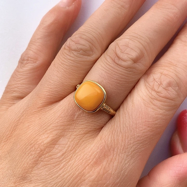 蜜蜡银S925镶嵌戒指戒指