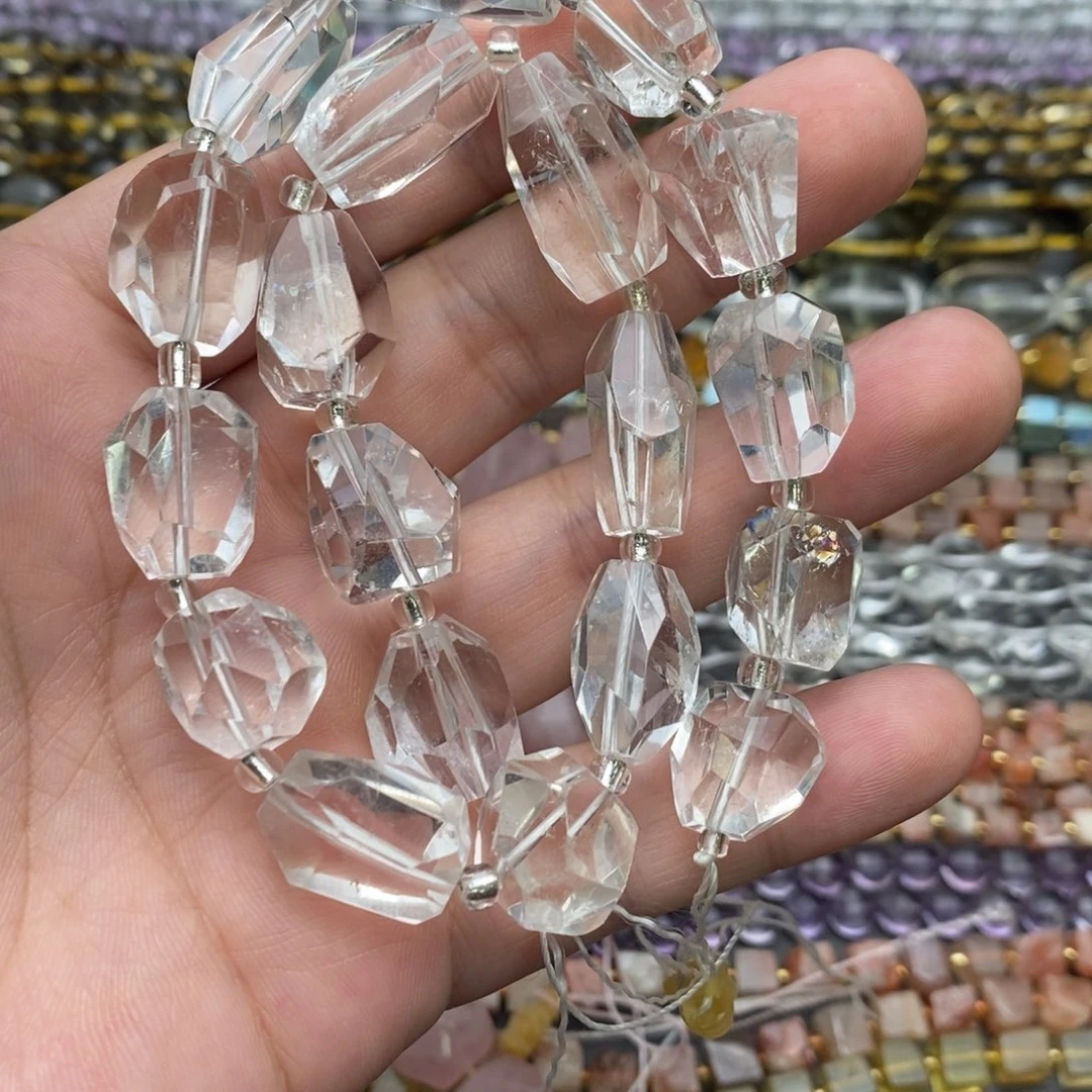 玛瑙/玉髓未镶嵌珠宝半成品拍二得一白水八棱钻切11*19一条