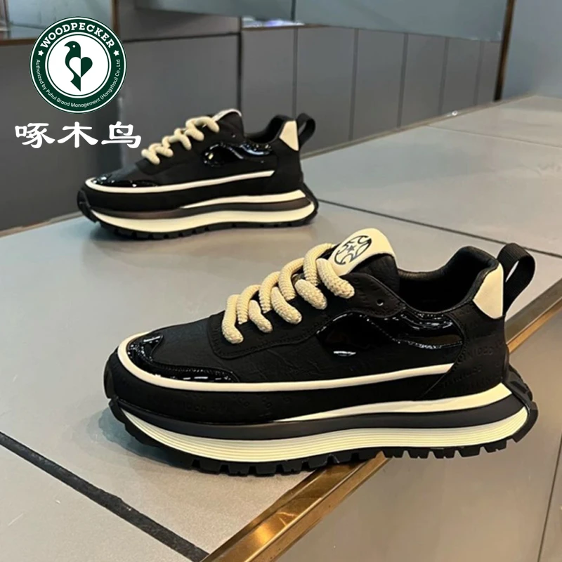 啄木鸟秋季男鞋新款休闲板鞋百搭时尚运动男生鞋子厚底增高老爹鞋