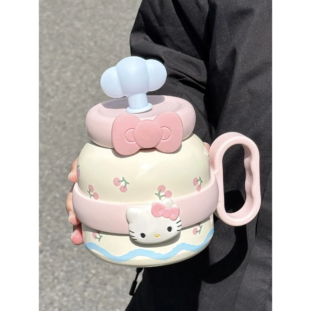 凯蒂猫可爱吸管保温杯女生高颜值大容量吨吨大肚吸管水壶上学专用