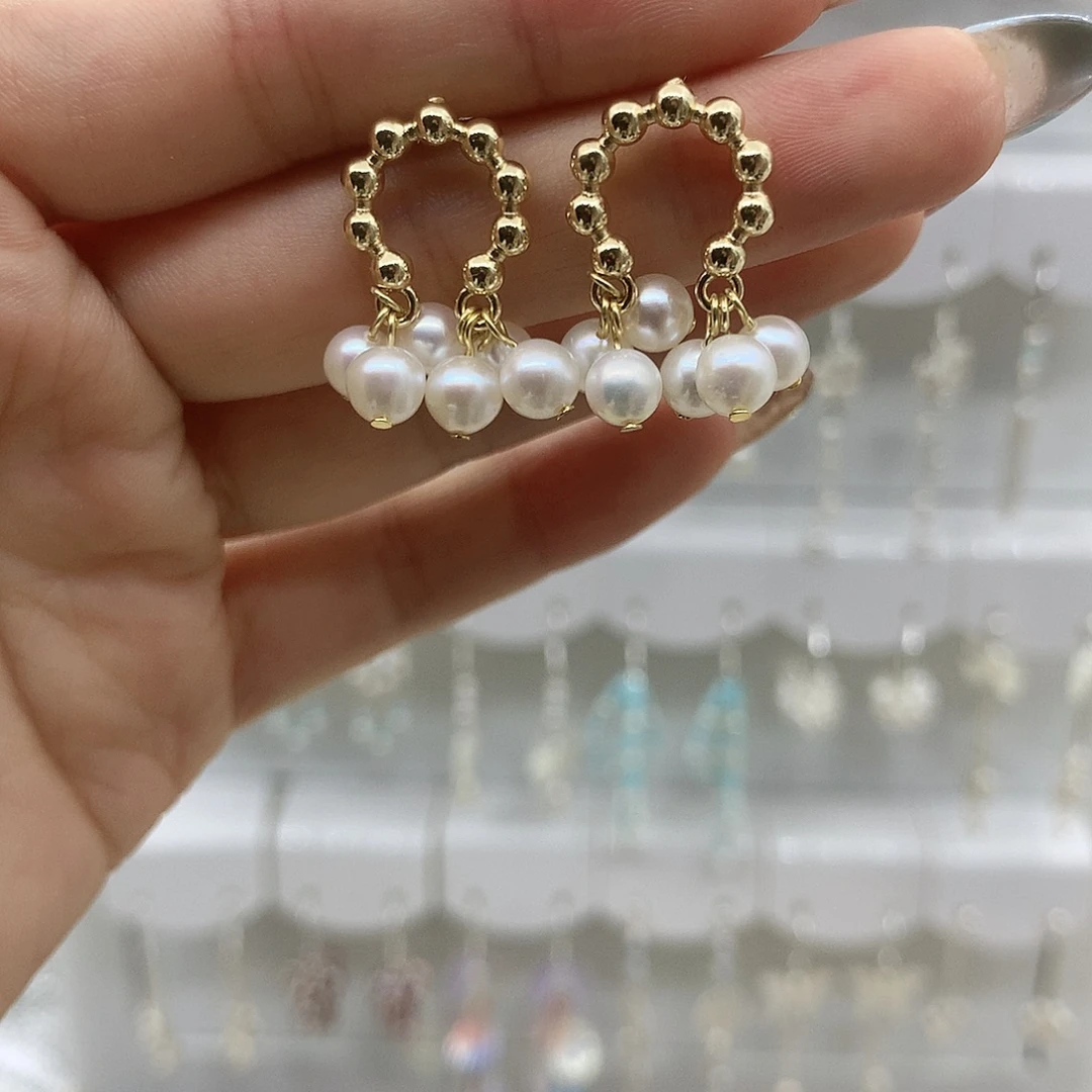 银S925镶嵌淡水珍珠耳饰