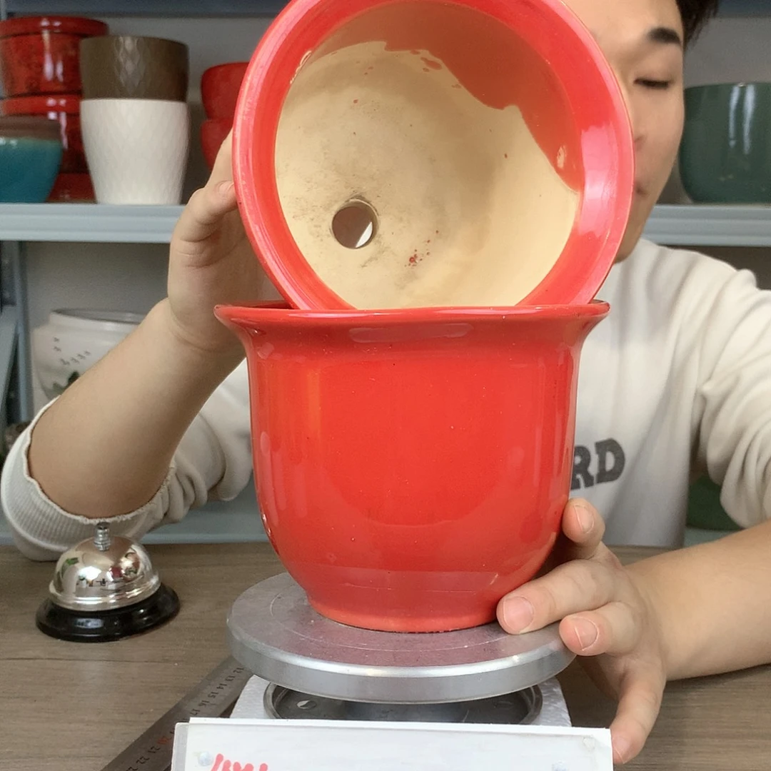 陶瓷微瑕/红色花盆14x12两个花盆