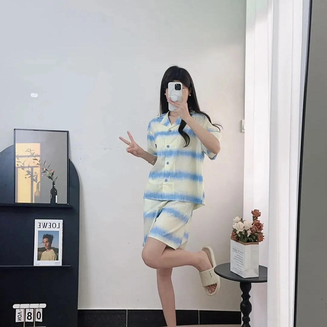 【海浪条纹】情侣款天丝棉短袖短裤情侣睡衣