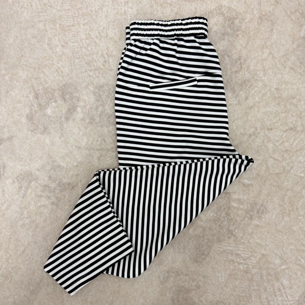 条纹夏季黑纹高腰休闲裤弹力裤