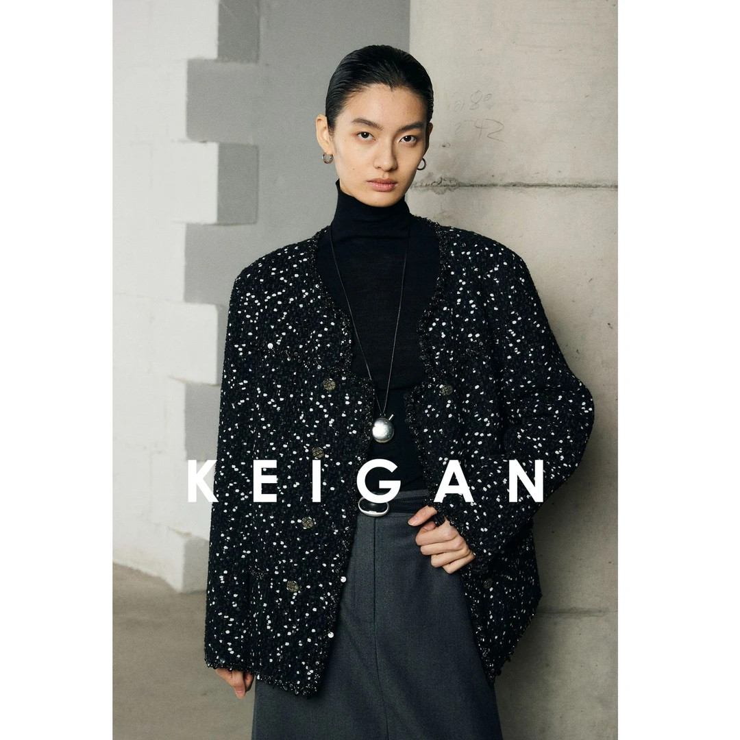 开间黑标/双C御用意大利Ubertino璀璨珠片织带酒瓶领轻薄雪球小香