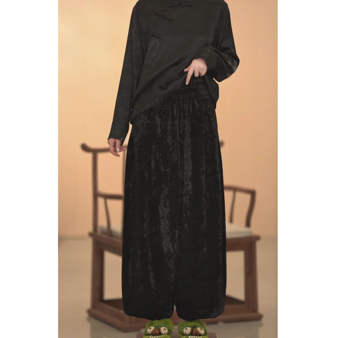 「黑色钻石绒」加绒百搭休闲裤宽松裤百搭长裤显瘦飘逸垂感直筒