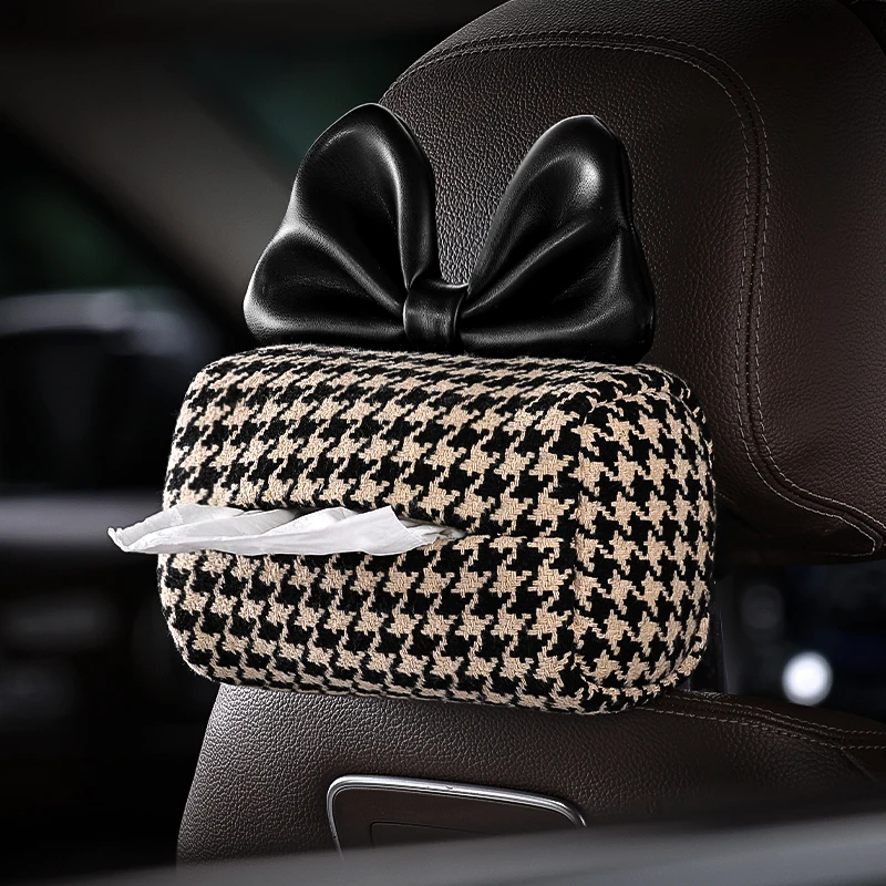 高级小羊皮蝴蝶结汽车纸巾盒女扶手箱挂式抽纸盒车载内饰用品大全